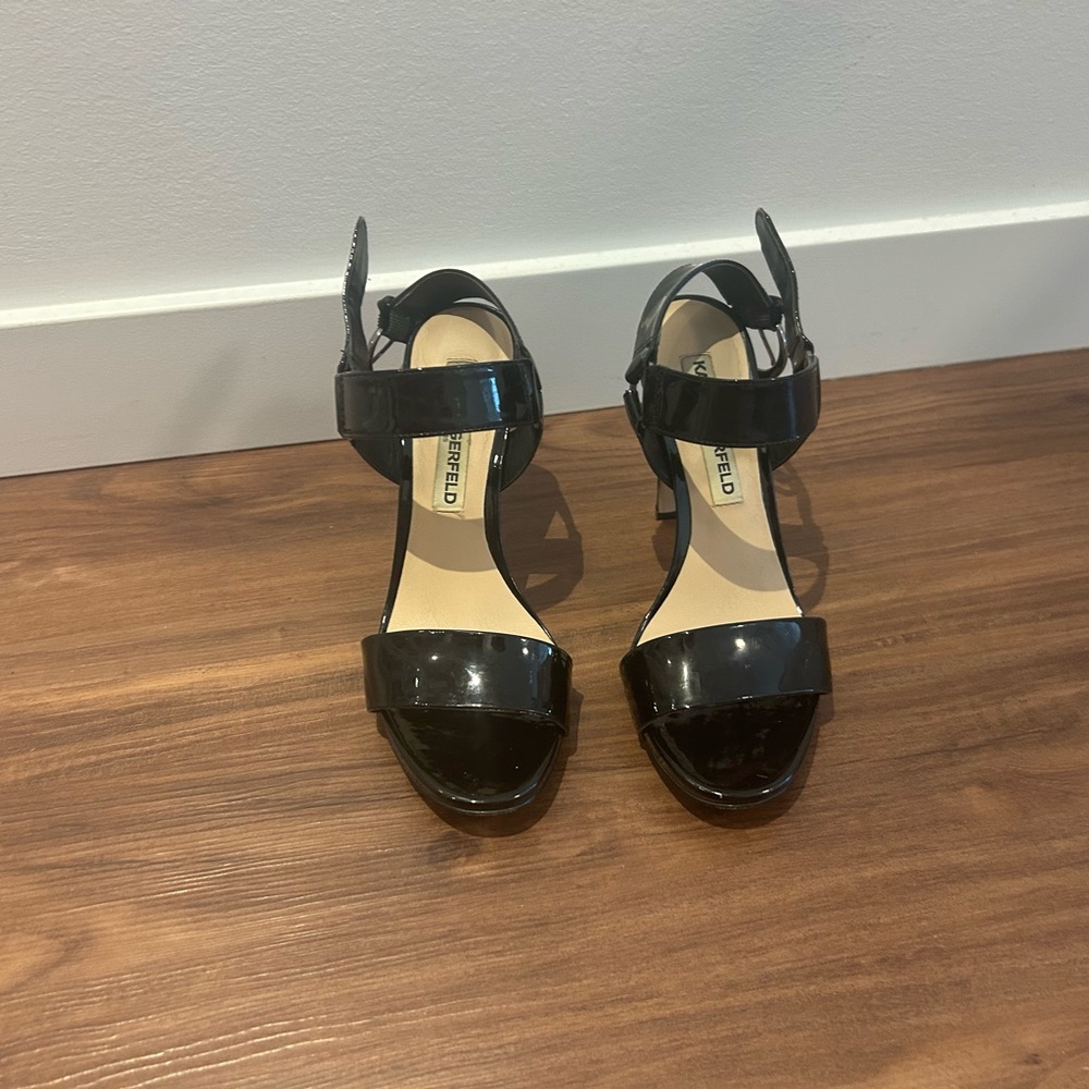 Karl Lagerfeld Glossy Black Strappy Heels - Picture 2 of 4